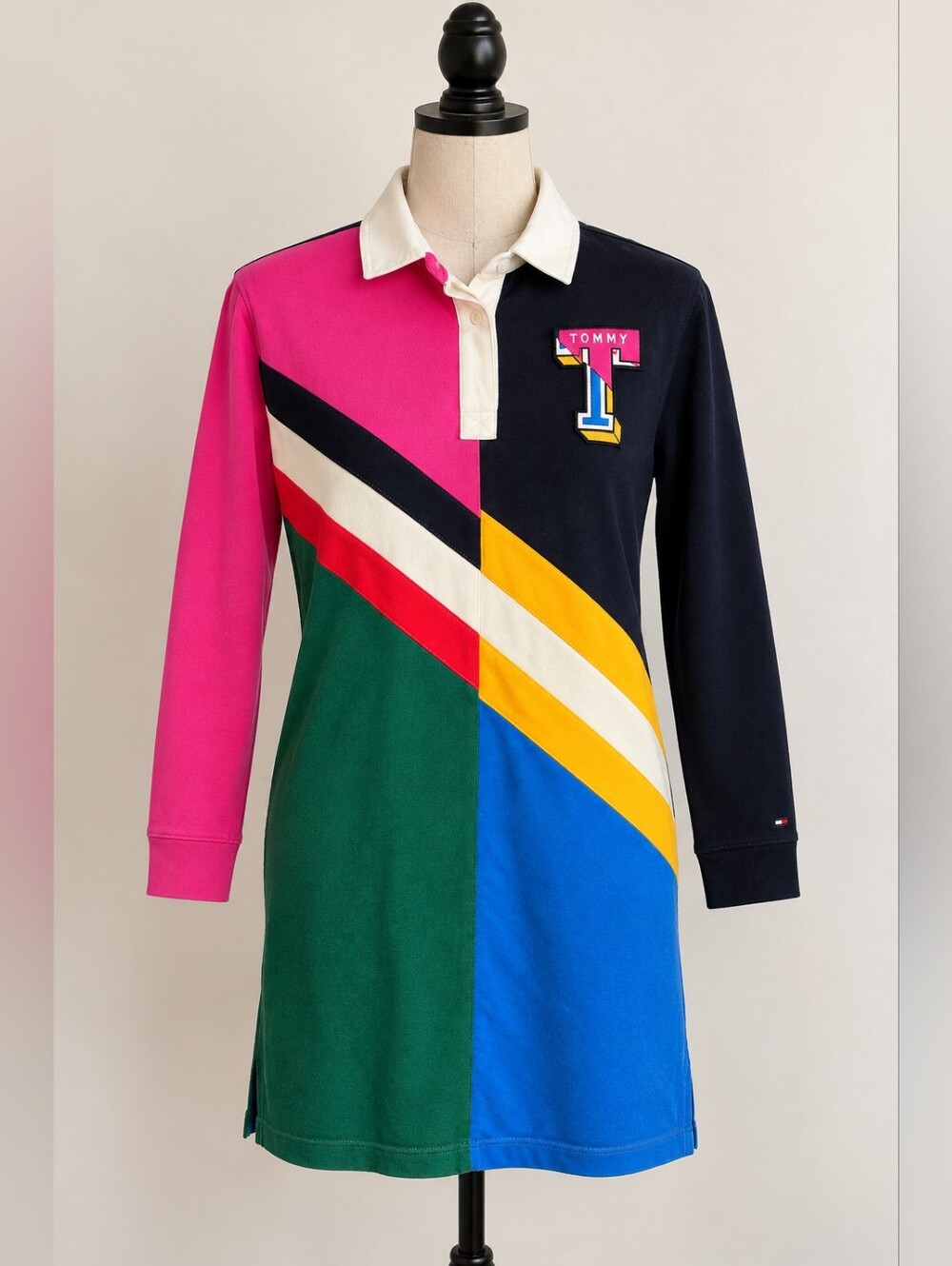Tommy Hilfiger Junior Girls Size 14 Colorblock Long Sleeve Polo Mini Dress